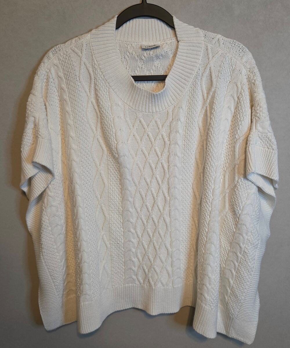 J. Crew Cream Ribbed-Knit Poncho Sweater SS open relaxed drape one size